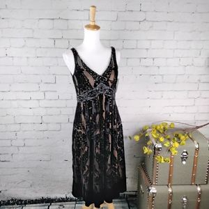Eci Floral Burnout Velvet Beaded Dress Black 8